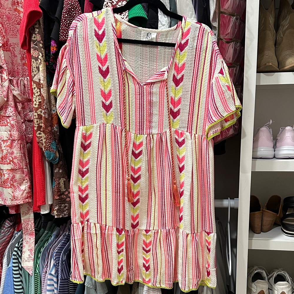 Vibrant Pink and Yellow Casual Dress